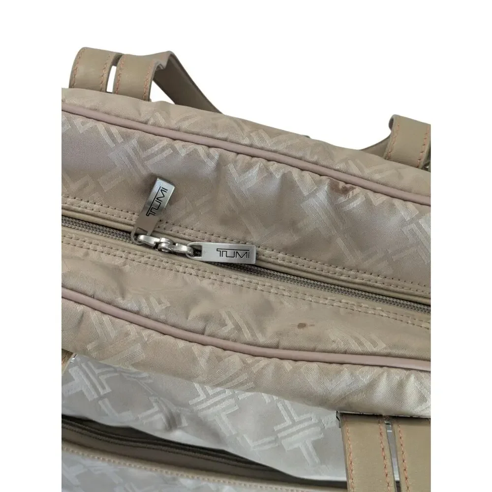 TUMI Signature Collection Logo Nylon Weekender Carry On Duffle Travel Bag Beige